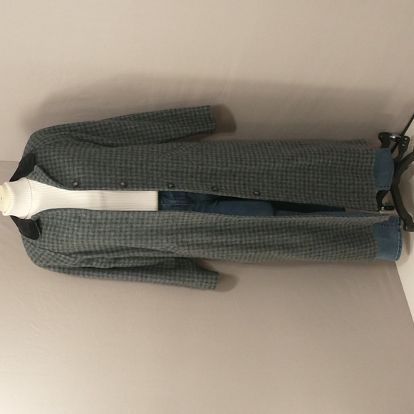Wool Check Plaid Long Coat L.L. Bean Classic Tweed Blue & Gray Long Quality - Picture 1 of 12